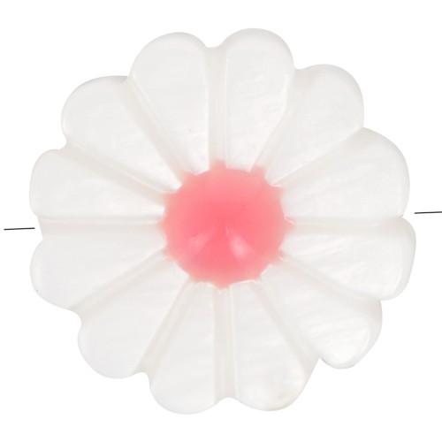 Perle fleur marguerite 12 mm en nacre - Blanc - Corail x1