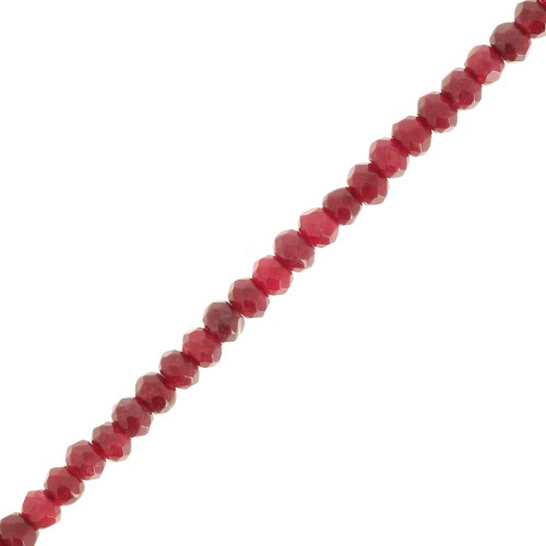 Perles rondelles aplaties facettées 3x2mm en gemme - Jade teinté - Bordeaux x34cm