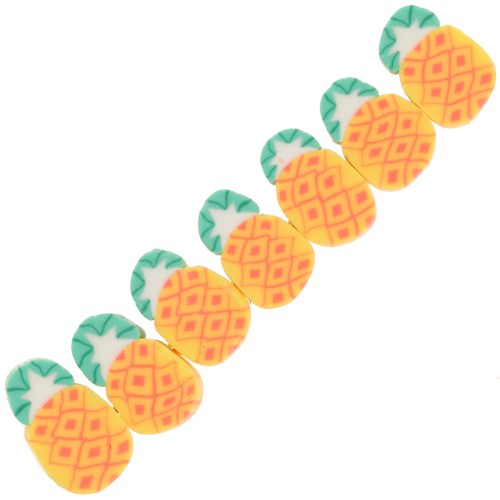 Perles ananas en pâte polymère 11x7.5 mm - Orange - Vert x4