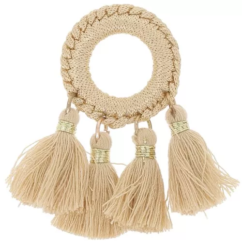Pendentif avec pompons en polycoton 47x25 mm - Camel - Doré x1