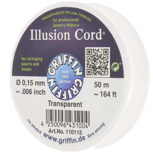 Fil nylon invisible 0.15 mm - illusion cord - Griffin - Transparent x50m