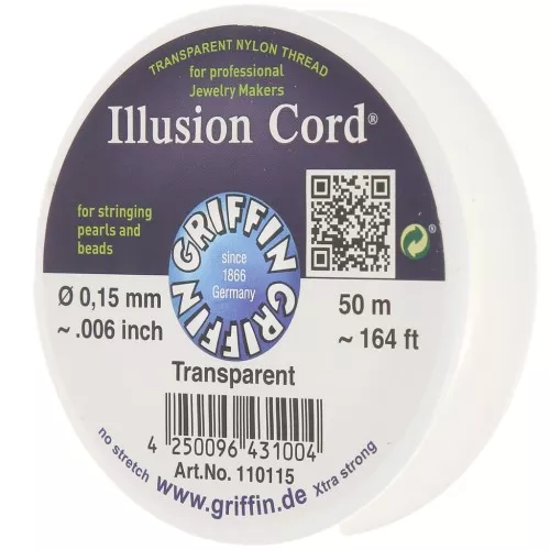Fil nylon invisible 0.15 mm - illusion cord - Griffin - Transparent x50m