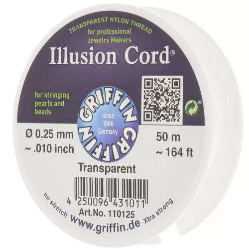 Fil nylon invisible 0.25 mm - illusion cord - Griffin - Transparent x50m