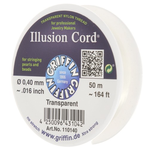 Fil nylon invisible 0.40 mm - illusion cord -  Griffin - Transparent x50m