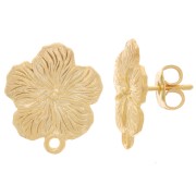 Clous d'oreilles fleur 15 mm avec anneau fermé - Doré à l'or fin x2
