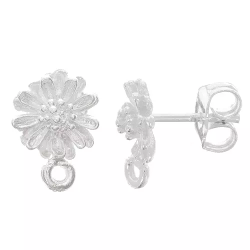 Clous d'oreilles marguerite 9 mm avec anneau fermé - Argenté x2