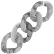 Maillon ovale torsadé en acrylique 40x33 mm - Marbré Gris - Noir x1|raw }}