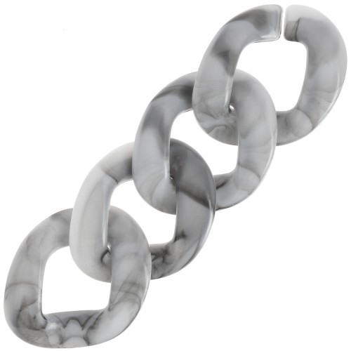 Maillon ovale torsadé en acrylique 40x33 mm - Marbré Gris - Noir x1