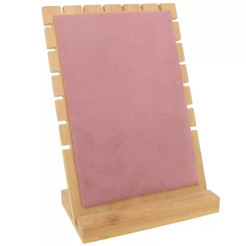 Porte bijoux pour collier - forme rectangle 25x17 cm bambou - suédine Rose x1
