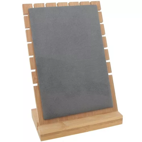 Porte bijoux pour collier - forme rectangle 25x17 cm bambou - suédine Gris x1