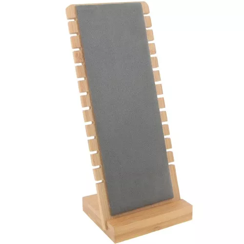 Porte bijoux pour collier - forme rectangle 27x11cm Bambou - Suédine Gris x1
