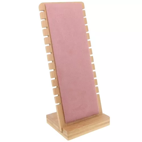 Porte bijoux pour collier - forme rectangle 27x11cm Bambou - Suédine Rose x1