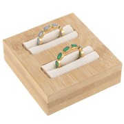 Porte bijoux - mini plateau pour 2 bagues 60x65 mm - Bambou - Suédine Beige x1