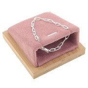 Porte bijoux pour collier - rectangle incliné - 7.5x6 cm Bambou - Suédine Rose x1