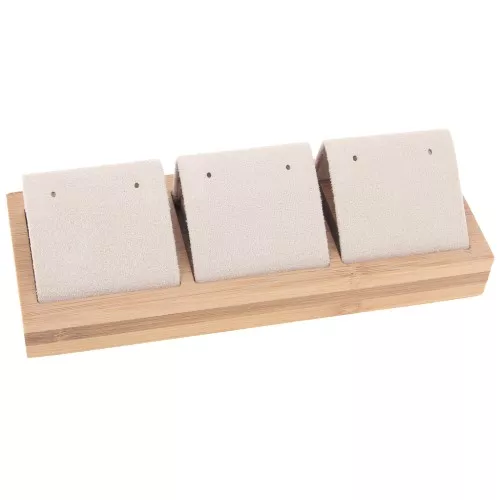 Porte boucles d'oreilles triple 16x6 cm - Bambou - Suédine Beige x1