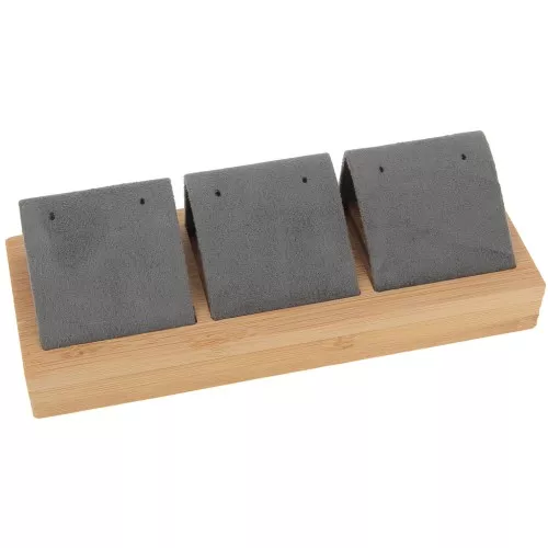Porte boucles d'oreilles triple 16x6 cm - Bambou - Suédine Gris x1