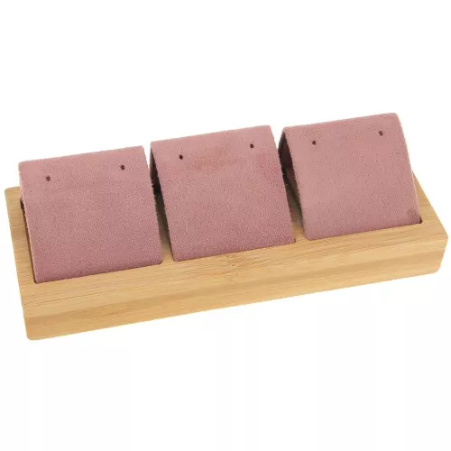 Porte boucles d'oreilles triple 16x6 cm - Bambou - Suédine Rose x1