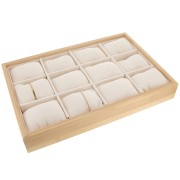 Présentoir pour bracelet & montre -12 coussins - 35x24cm Bambou -Suédine Beige x1
