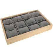 Présentoir pour bracelet & montre -12 coussins - 35x24cm  Bambou -Suédine Gris x1|raw }}