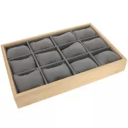 Présentoir pour bracelet & montre -12 coussins - 35x24cm  Bambou -Suédine Gris x1