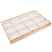 Présentoir bijoux avec 12 compartiments - 35x24cm  Bambou - Suédine Beige x1|raw }}