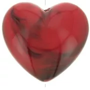 Perle coeur 26x27 mm en résine opaque - Rouge marbré x1
