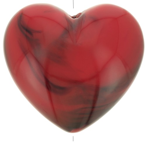 Perle coeur 26x27 mm en résine opaque - Rouge marbré x1