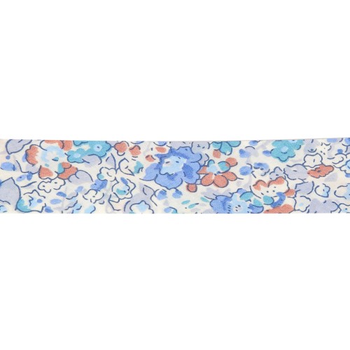 Biais en tissu Liberty Organic - Claire Aude - Multi bleu/Ecru x1m