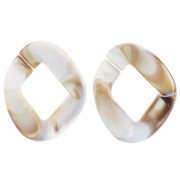 Maillon ovale torsadé en acrylique 39.5x32 mm - Marbré Blanc - Marron x1