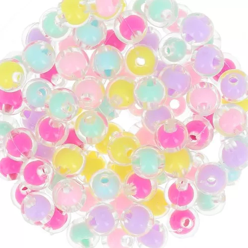 Assortiment de perles rondes 8 mm - Transparent - Multicolore Pastel x15