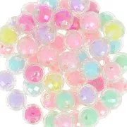 Assortiment de perles rondes facettées 10 mm - Transparent AB - Multi Pastel x10