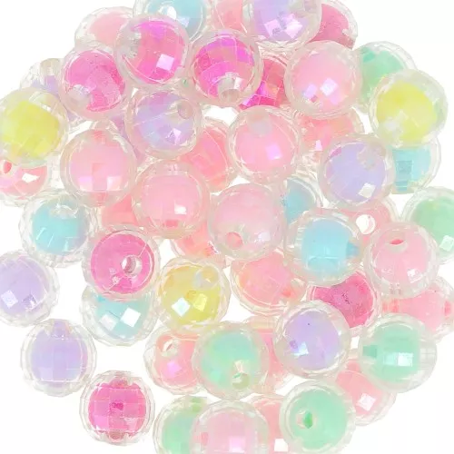 Assortiment de perles rondes facettées 10 mm - Transparent AB - Multi Pastel x10
