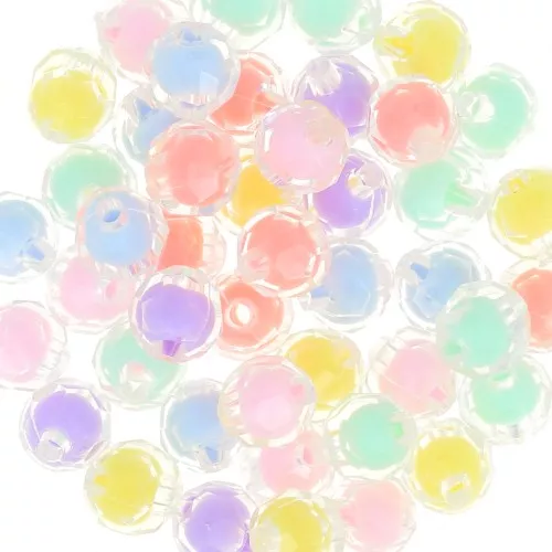 Assortiment perles rondes facettées 10 mm - Transparent - Multicolore Pastel x10