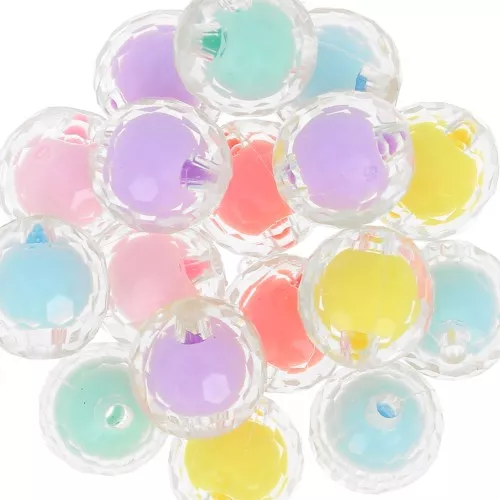 Assortiment perles rondes facettées 16 mm - Transparent - Multicolore Pastel x6