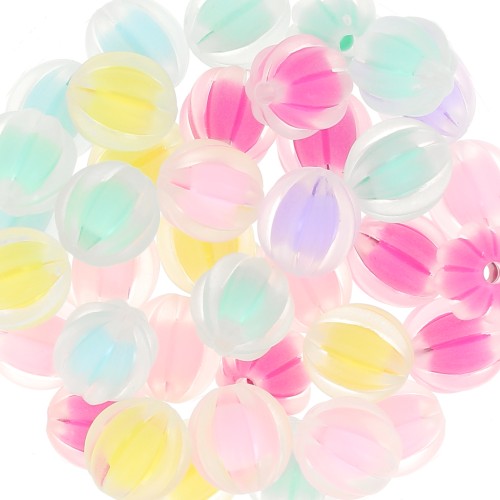 Assortiment de perles rondes striées dépoli 12 mm - Transparent - Multi Pastel x8