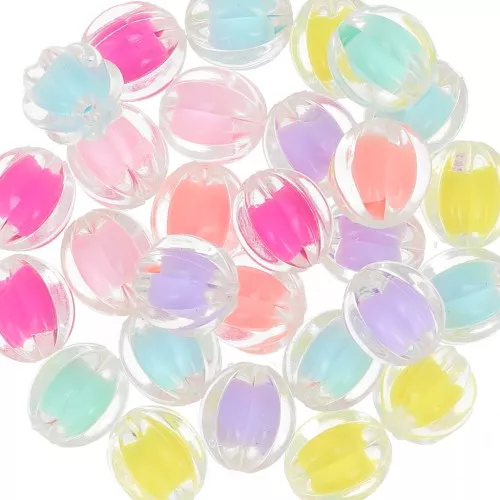 Assortiment de perles rondes striées 12 mm - Transparent - Multicolore Pastel x8