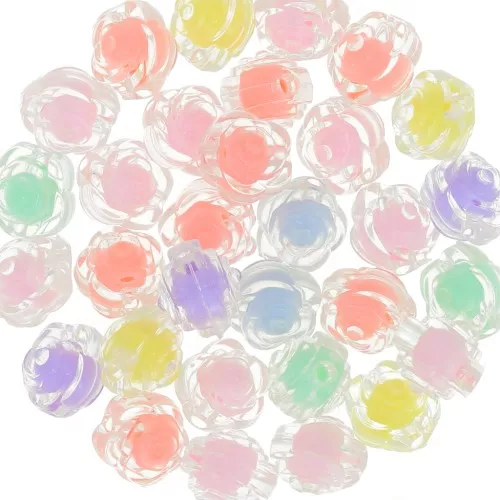 Assortiment de perles fleurs 11 mm - Transparent - Multicolore Pastel x8