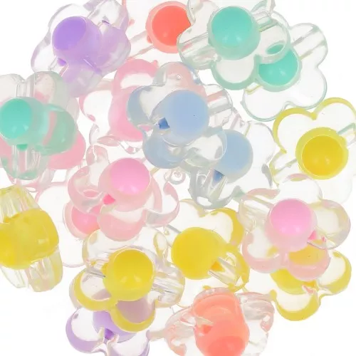 Assortiment de perles fleurs 17.5 mm - Transparent - Multicolore Pastel x6
