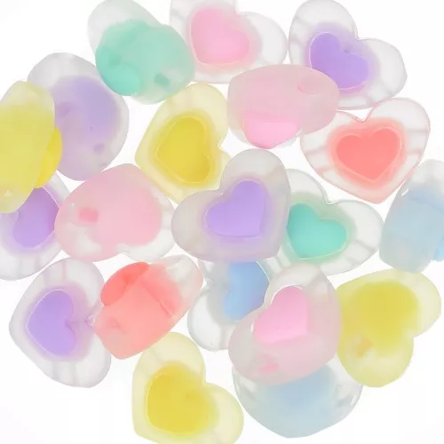 Assortiment de perles coeur dépoli 17x13 mm - Transparent - Multicolore Pastel x6