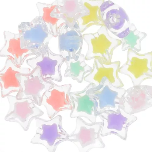 Assortiment de perles étoiles facettées 15 mm - Transparent - Multi Pastel x8