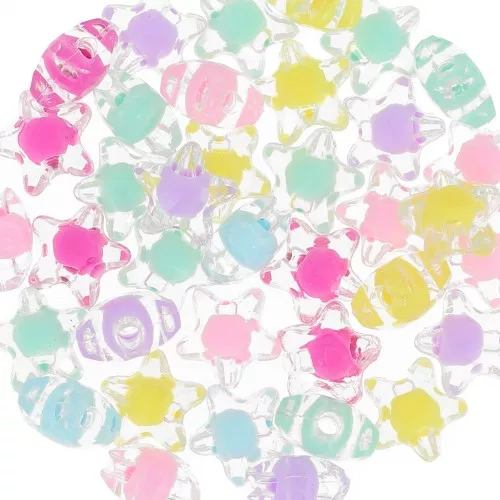 Assortiment de perles étoiles facettées 11 mm - Transparent - Multi Pastel x10