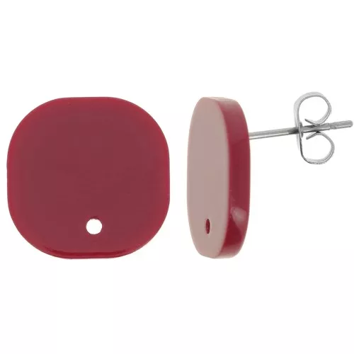 Clous d'oreilles carrés arrondis en acrylique opaque 15 mm - Bordeaux x2