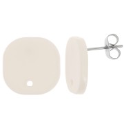 Clous d'oreilles carrés arrondis en acrylique opaque 15 mm - Crème x2