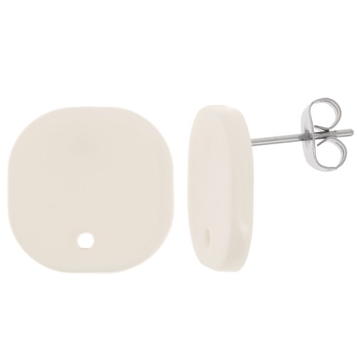 Clous d'oreilles carrés arrondis en acrylique opaque 15 mm - Crème x2