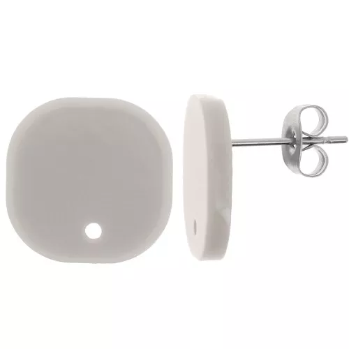 Clous d'oreilles carrés arrondis en acrylique opaque 15 mm - Gris x2
