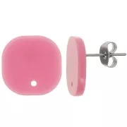 Clous d'oreilles carrés arrondis en acrylique opaque 15 mm - Vieux rose x2