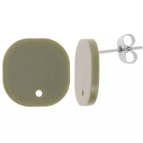 Clous d'oreilles carrés arrondis en acrylique opaque 15 mm - Olive x2