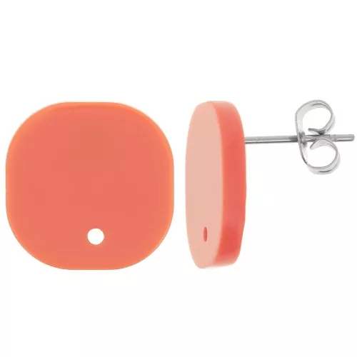 Clous d'oreilles carrés arrondis en acrylique opaque 15 mm - Terracotta x2