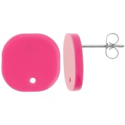 Clous d'oreilles carrés arrondis en acrylique opaque 15 mm - Fuchsia x2|raw }}