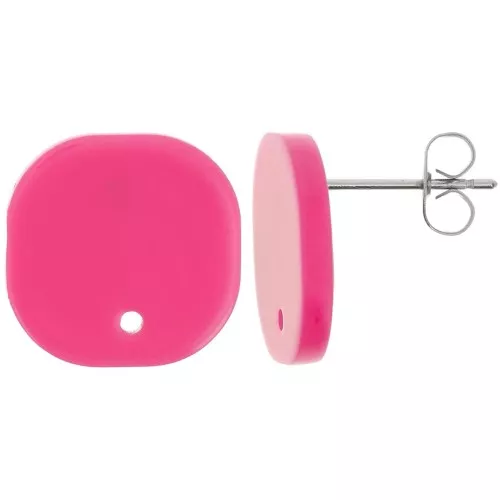 Clous d'oreilles carrés arrondis en acrylique opaque 15 mm - Fuchsia x2